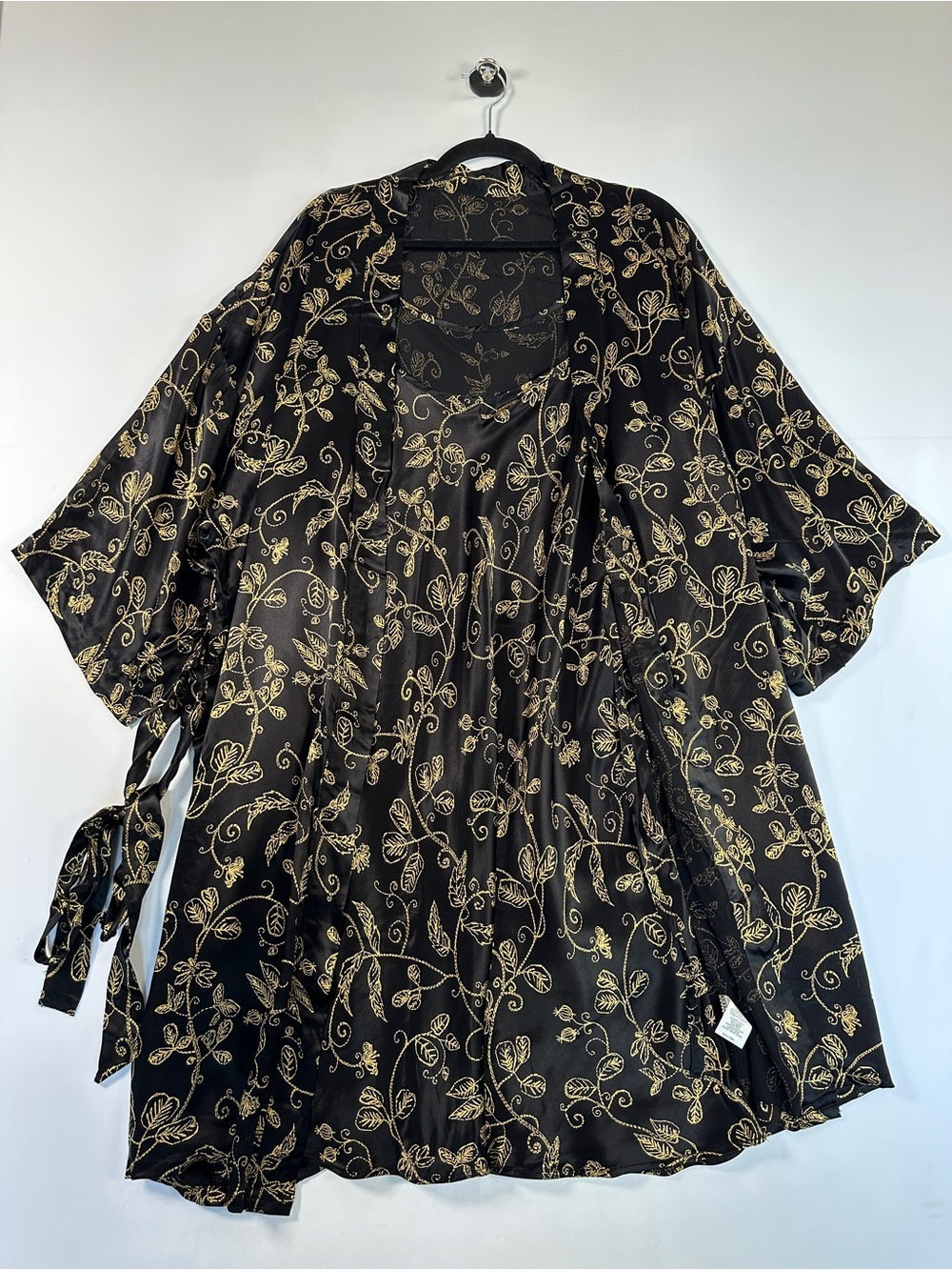 St. Michael Nightgown & Robe 2-Piece Sleepwear Set Black Gold Size L